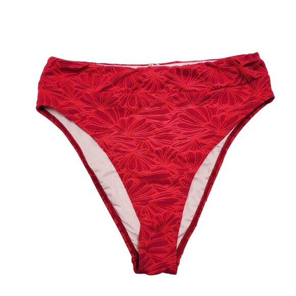 Cupshe Womens Red Floral High-Waist Bikini Set Scalloped Cross-Strap Size M - Picture 4 of 6